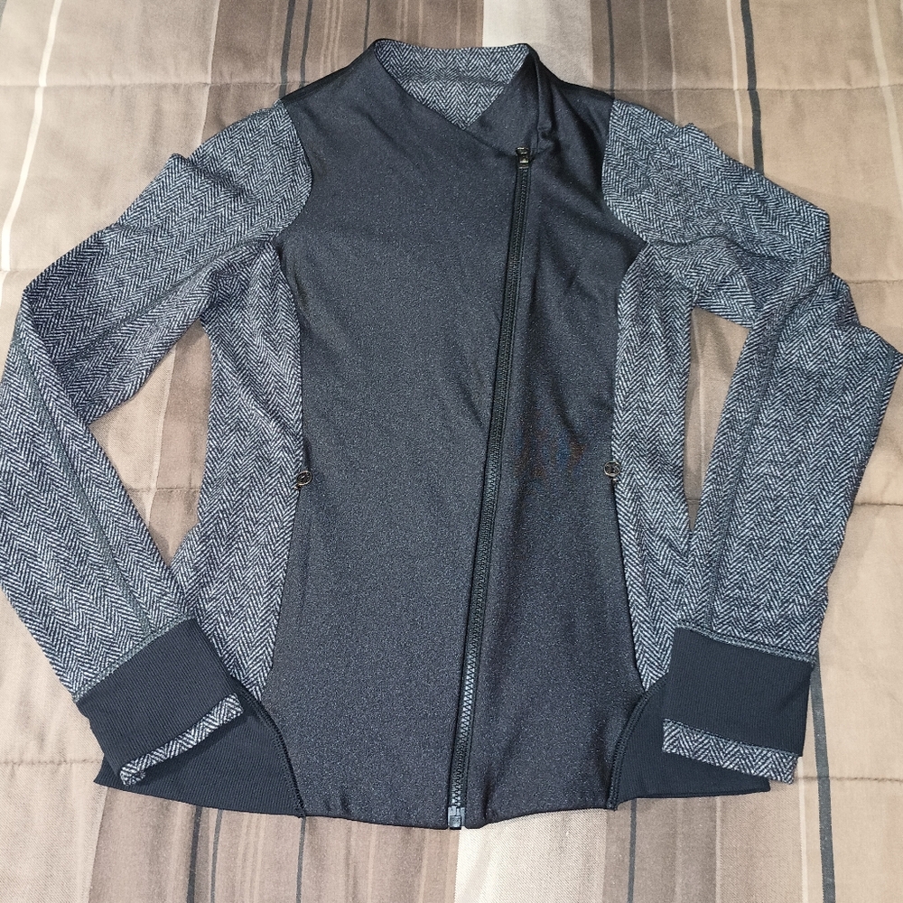 Lululemon‎ Athletica Black and Gray Herringbone Moto Jacket 4